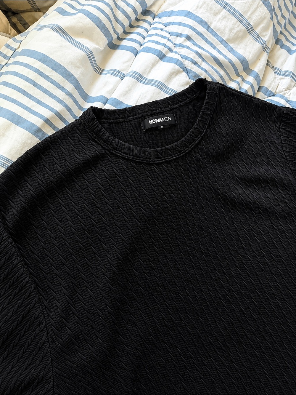 Fashion Nova Black Textured Crewneck Tee